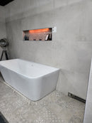 Studio ice is a very versatile porcelain available in so many sizes and colours to suite any project very popular on large floor areas lovely to cut goes well with antique pattern tile shown in picture on floor which inherits all the colours from the range 